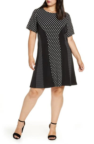 Michael Michael Kors Plus Paneled Mod Dot Fit-and-flare Dress In Black / Bone