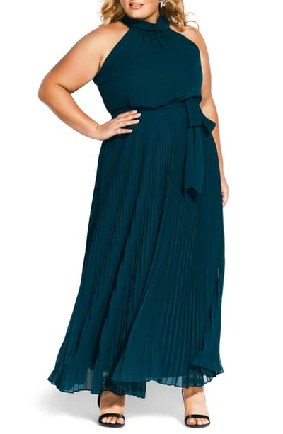 City Chic Plus Honour Pleated Maxi Dress In Emerald