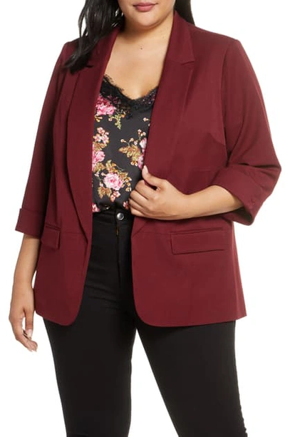 Daniel Rainn Plus Open-front Blazer In Red Plum