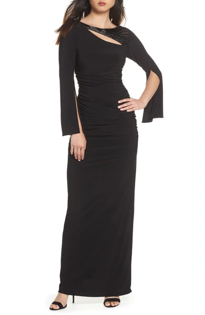 Adrianna Papell Plus Embellished Cutout Gown In Black