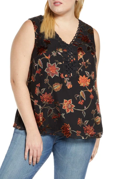 Daniel Rainn Plus Embroidered Floral Tank In G238 Blk