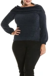 Estelle Plus Leah Fuzzy Cowl Neck Sweater In Navy