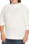 Vince Camuto Plus Eyelash Textured Mock Neck Sweater In Pearl Ivory