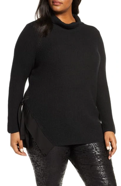 Nic And Zoe Plus Nic+zoe Plus Side-tie Turtleneck Tunic Sweater In Black Onyx