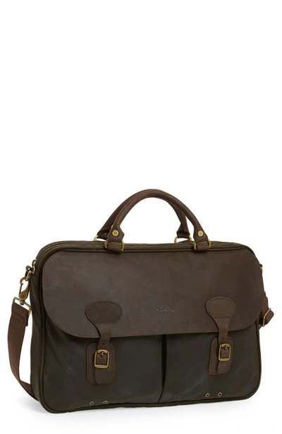 Barbour Waxed Cotton & Leather Briefcase In Green