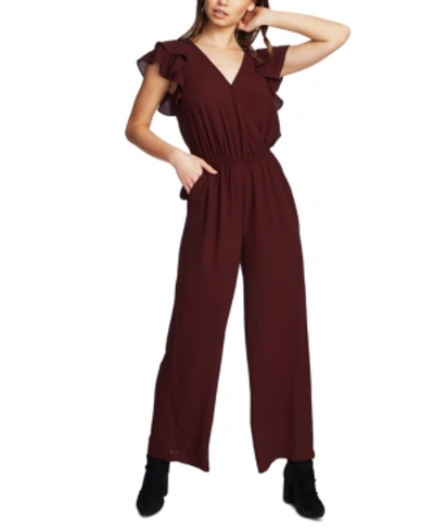 1.state V-neck Flutter-sleeve Jumpsuit In Mahogany