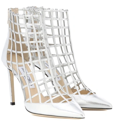 Jimmy Choo Sheldon 100 Caged Leather Ankle Boots In Silver