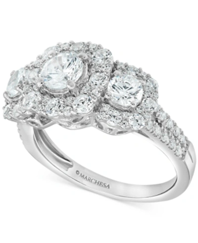 Marchesa Certified Diamond Three-stone Halo Engagement Ring (2 Ct. T.w.) In 18k White Gold