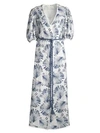 Azulu Women's Cherry Tree Print Puff-sleeve Tie-waist Maxi Dress In Navy Palms