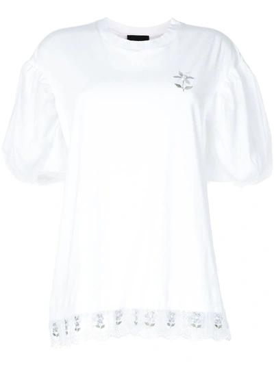 Simone Rocha Embroidered Puff-sleeve Cotton T-shirt In White