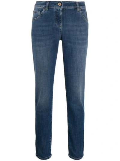 Brunello Cucinelli Skinny Fray-hem Straight-leg Jeans In Blue