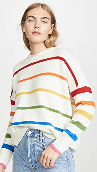 Sundry Rainbow Stripe Oversized Sweater In Vanilla | ModeSens