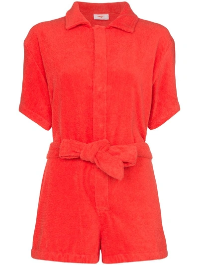 Terry Towelling Terry Tie Waist Cotton Playsuit In Red