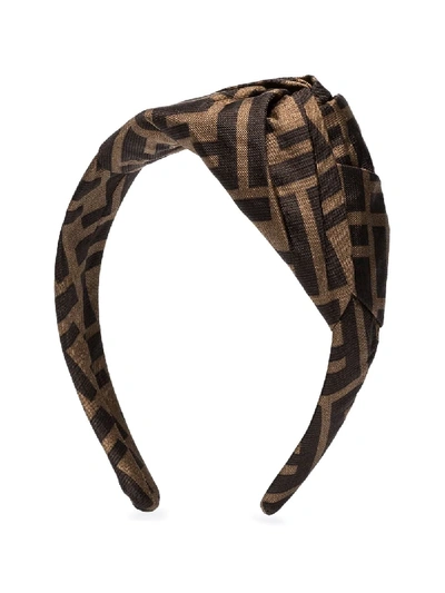 Fendi Ff Logo Jacquard Headband In 棕色