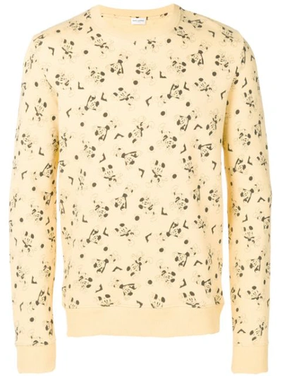Saint Laurent Mickey-print Cotton Sweatshirt In Yellow