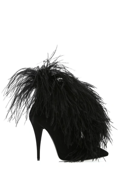 Saint Laurent Stiletto Feather Detail Boots In Black