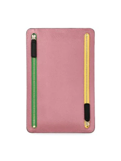 Smythson Panama Zip Currency Case In Pink