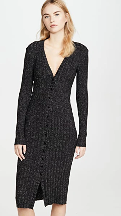 Enza Costa Metallic Rib Cardigan Midi Dress In Black/silver