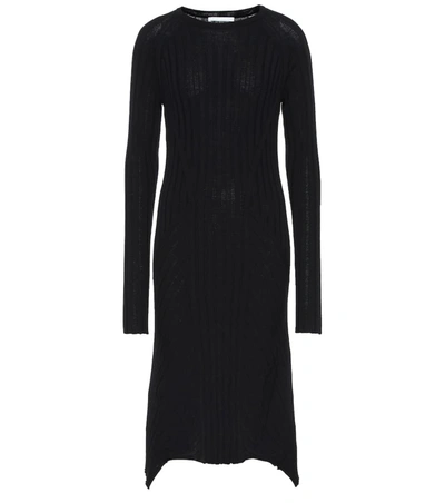 Helmut Lang Long Sleeve Rib Wool Sweater Dress In Midnight Blue