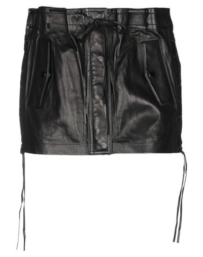Saint Laurent Lace-up Leather Mini Skirt In Black