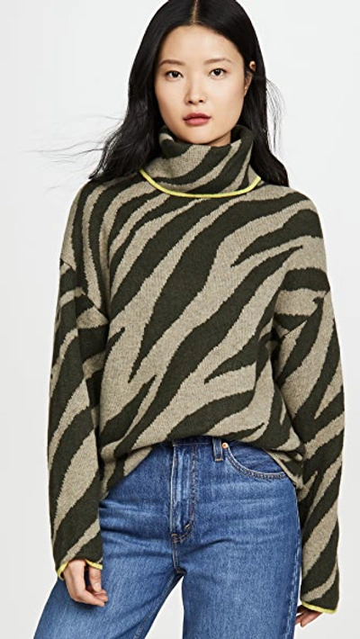 Rag & Bone Kiki Zebra-print Funnel-neck Sweater In Army
