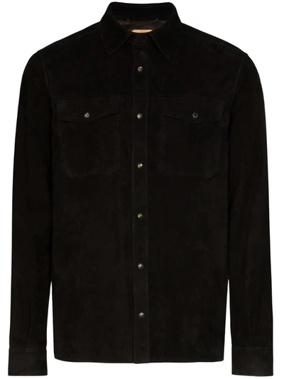 Ajmone Molly Chest Pocket Suede Shirt In Black