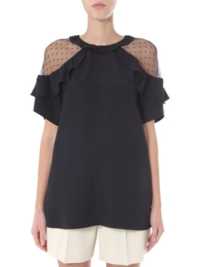 Red Valentino Blouse With Rouches In Black