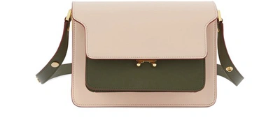 Marni Trunk Bag In Smooth Calfskin In Antique Rose Mosstone Sil White Dune