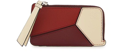 Loewe Puzzle Zipped Card Holder In Wine/garnet