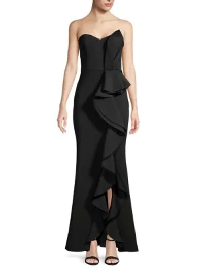 Badgley Mischka Draped Sleeveless Gown In Black