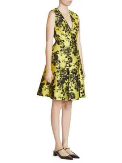 Erdem Yoko Sleeveless Floral A-line Jacquard Dress In Yellow