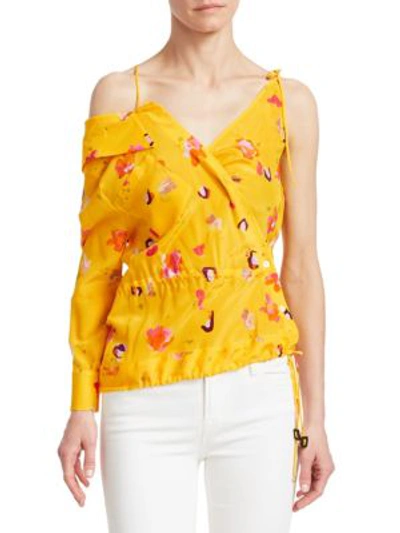 Altuzarra Floral Asymmetric Silk One Shoulder Blouse In Pollen