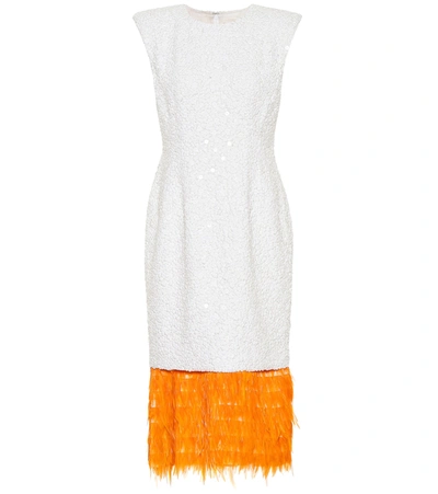 Dries Van Noten Beaded Feather-hem Cocktail Dress In White