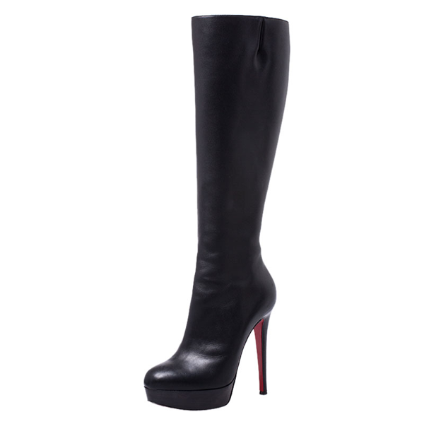 Pre-owned Christian Louboutin Black Leather Fifi Botta Knee Boots Size ...