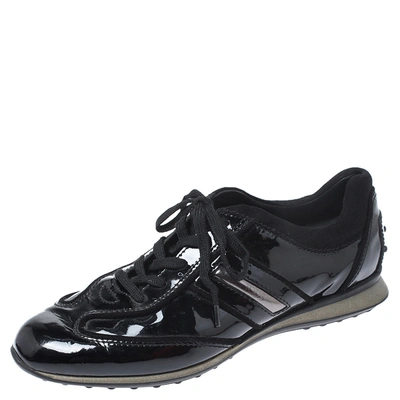 Pre-owned Tod's Black Patent Leather And Suede Lace Low Top Sneakers Size 37.5