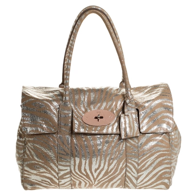 Pre-owned Mulberry Metallic Silver/beige Zebra Leather Bayswater Satchel