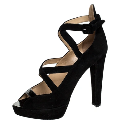 Pre-owned Charlotte Olympia Black Caged Suede And Patent Leather Gladys Platform Sandals Size 41
