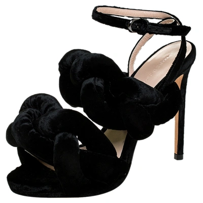 Pre-owned Marco De Vincenzo Marco De Vicenzo Black Velvet Braided Ankle Strap Sandals Size 35