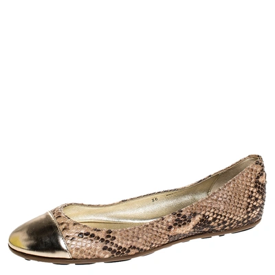 Pre-owned Jimmy Choo Beige/gold Snake Embossed Leather Cap Toe Ballet Flats Size 36