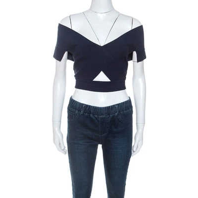 Pre-owned Roland Mouret Navy Blue Knit Tyres Cropped Top L