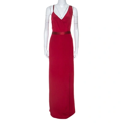Pre-owned Diane Von Furstenberg Red Silk Sleeveless Side Slit Gown L