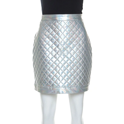Pre-owned Balmain Metallic Holographic Quilted Mini Skirt M
