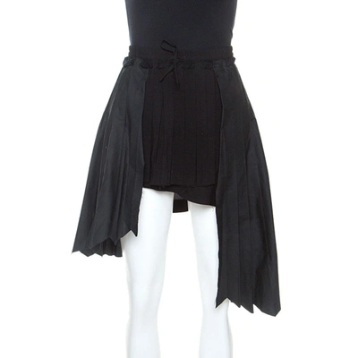 Pre-owned Off-white Black Pleated Crepe Asymmetric Skirt M