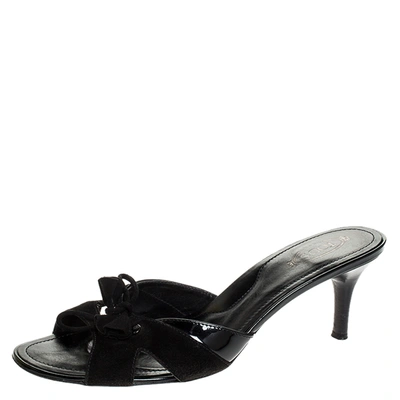 Pre-owned Tod's Black Suede And Patent Leather Slide Sandals Size 40