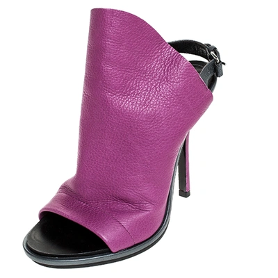 Pre-owned Balenciaga Purple/grey Leather Open Toe Slingback Mule Sandals Size 36