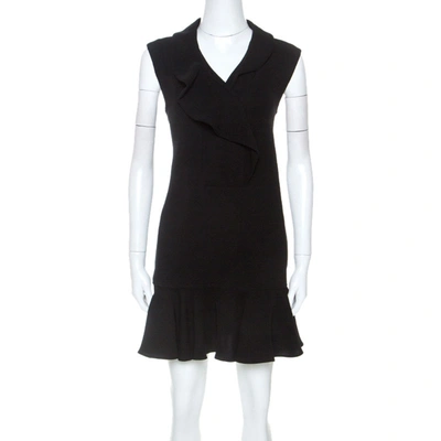Pre-owned Kenzo Black Black Stretch Knit Ruffled Hem Short Dress S