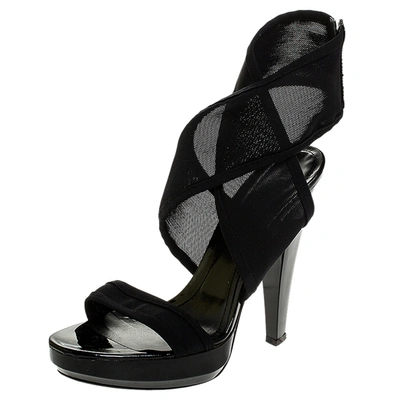 Pre-owned Burberry Black Mesh Platform Ankle Wrap Sandals Size 38