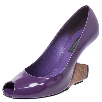Pre-owned Marc Jacobs Purple Patent Leather Peep Toe Reverse Heel Pumps Size 38