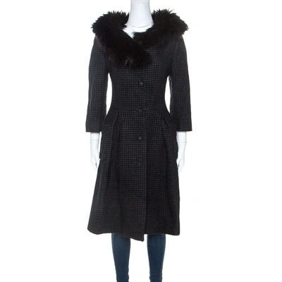 Pre-owned Fendi Charcoal Grey Wool & Silk Fur Trim Coat M