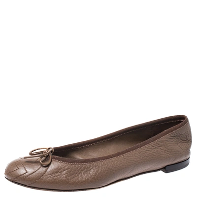 Pre-owned Gucci Brown Leather Soho Ballerina Flats Size 36